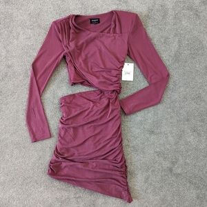 Bardot Rosa Ruched Mini Dress in Burgundy - Women's Size XS